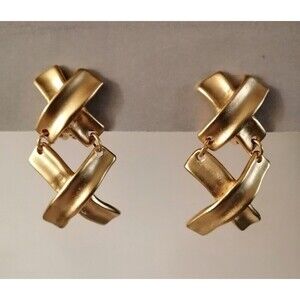 Vintage Norma Jean Abstract Modernist Matte Gold Drop Statement Earrings